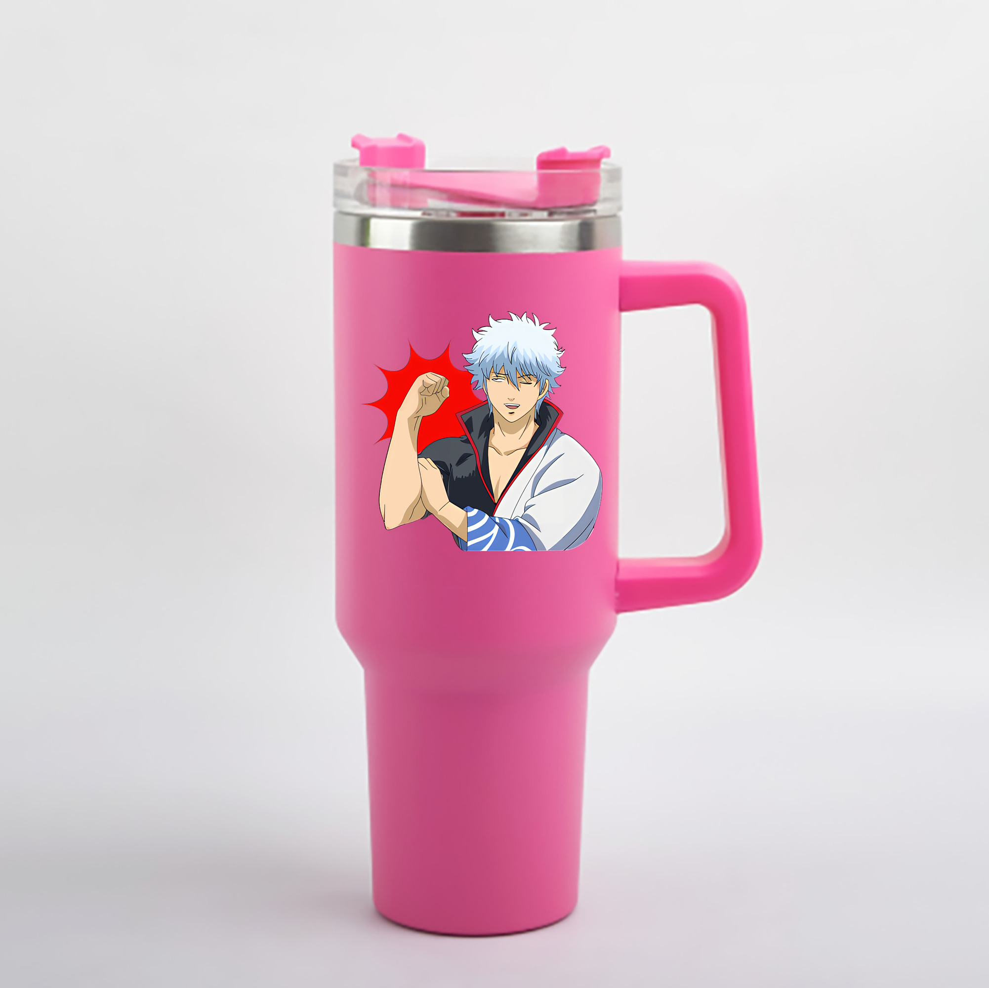 （画像用） ぎんたま 坂田銀時（さかたぎんとき） 神楽 志村新八（しむら しんぱち） GINTAMA Sakata Gintoki Kagura Shimura Shinpachi 1200mL車用タンブラー - クリスタルステッカー（プラスチックストロー付き）